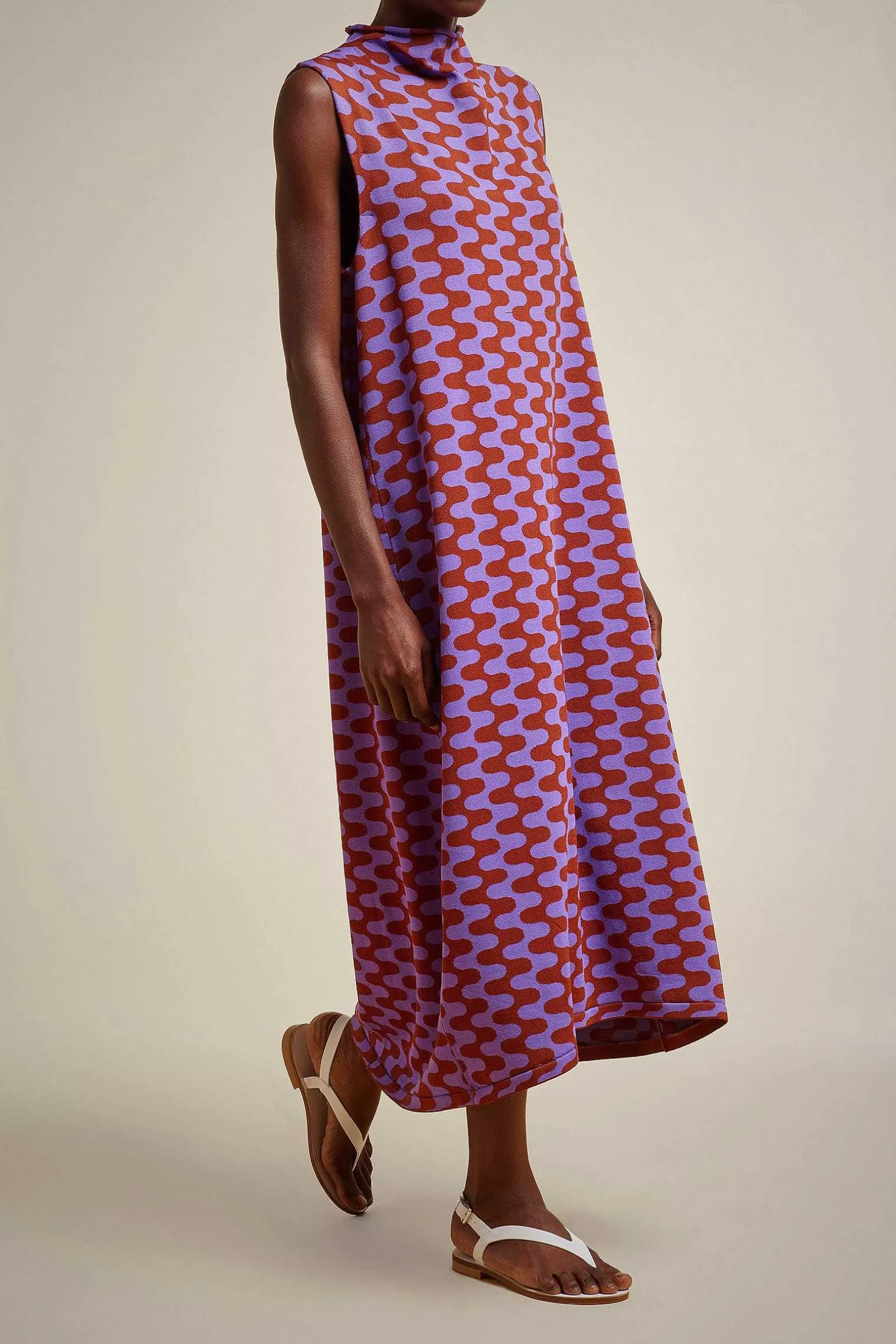Sale Liviana conti Abito Jacquard Onde Ruggine/Uva