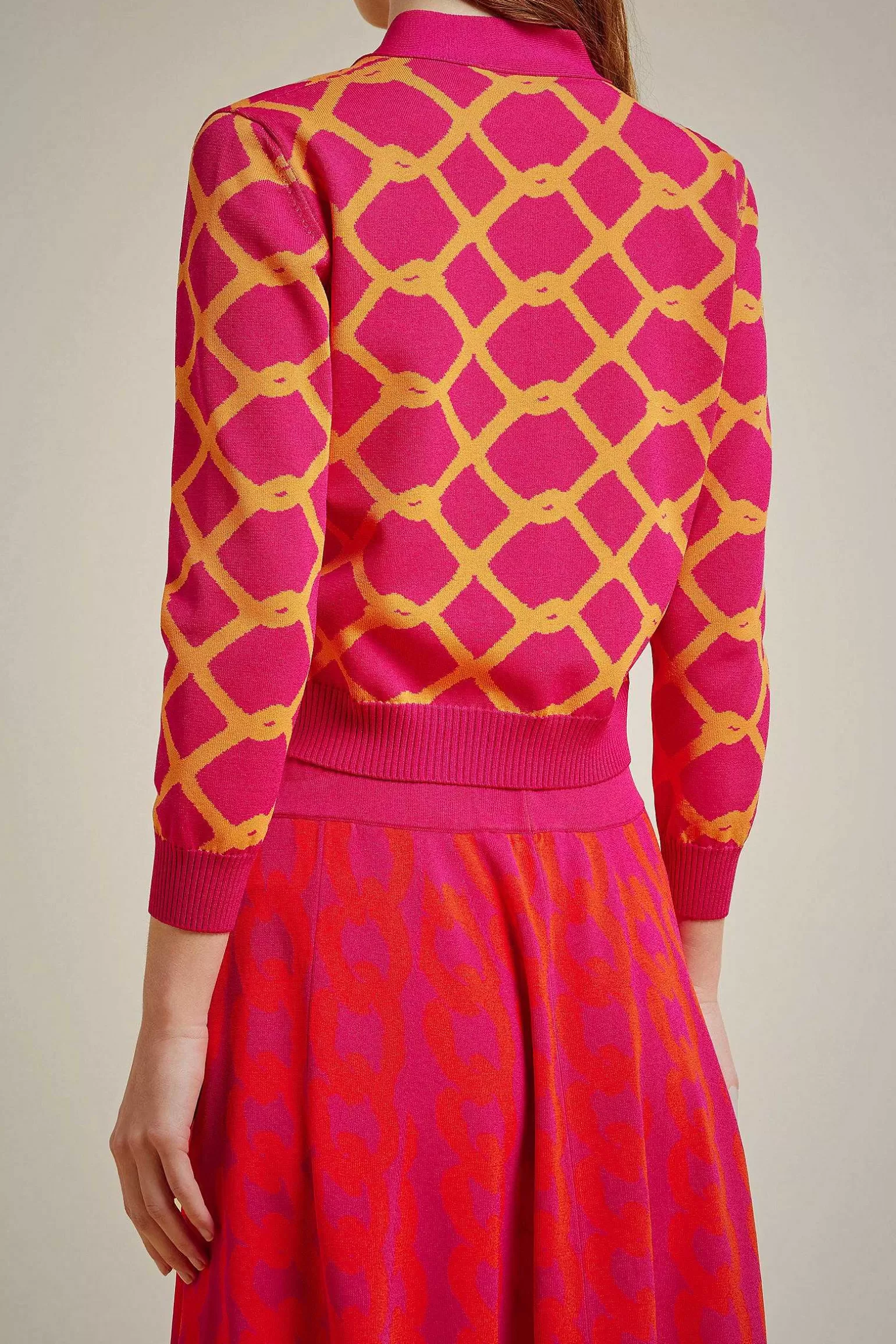 Store Liviana conti Cardigan Jacquard Rete Fuxia/Mango | Rete Corno/Bianco