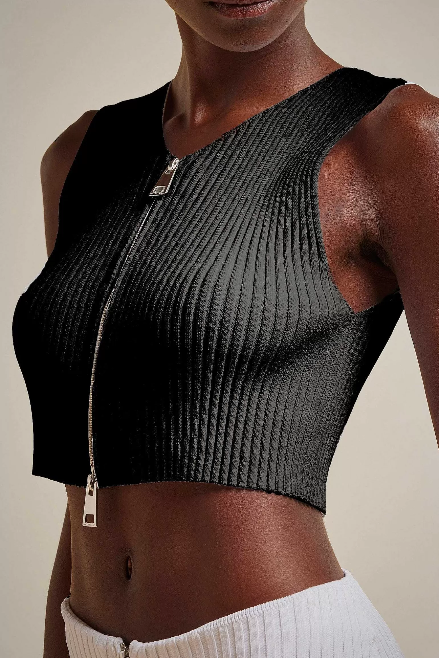 Fashion Liviana conti Crop Top Con Zip Bianco | Nero
