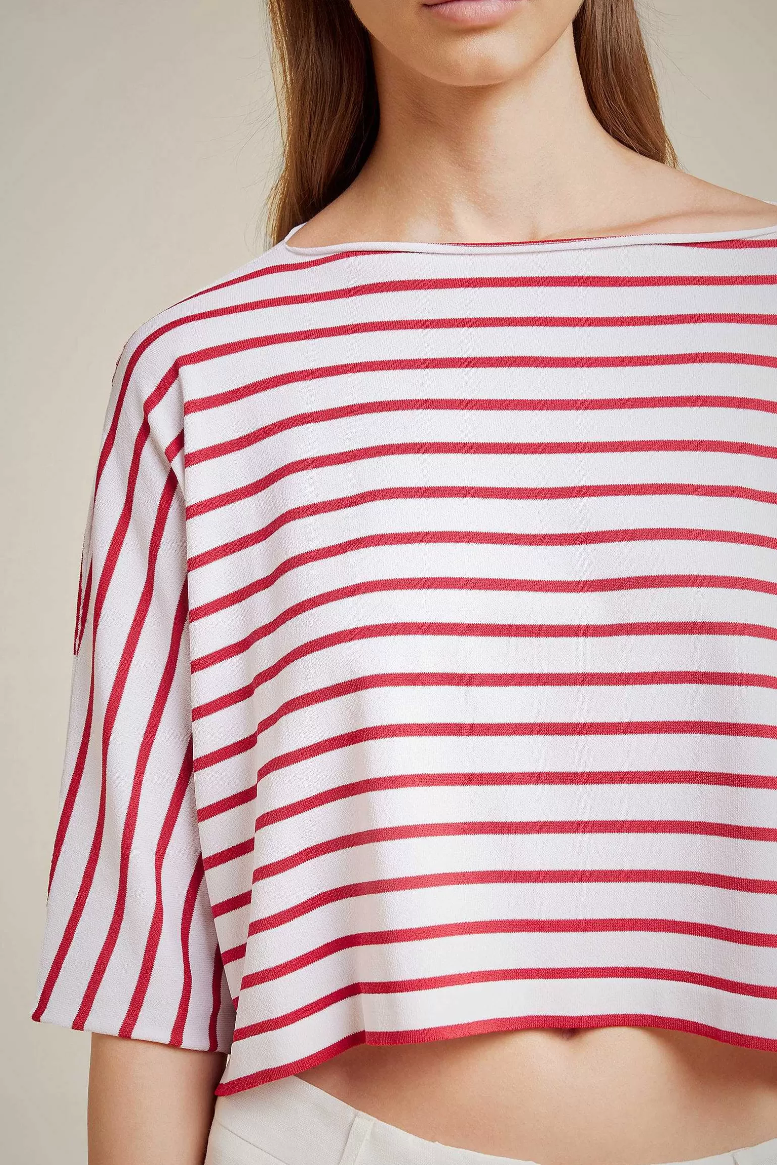 Online Liviana conti Maglia Croce Rigata Bianco/Geranio