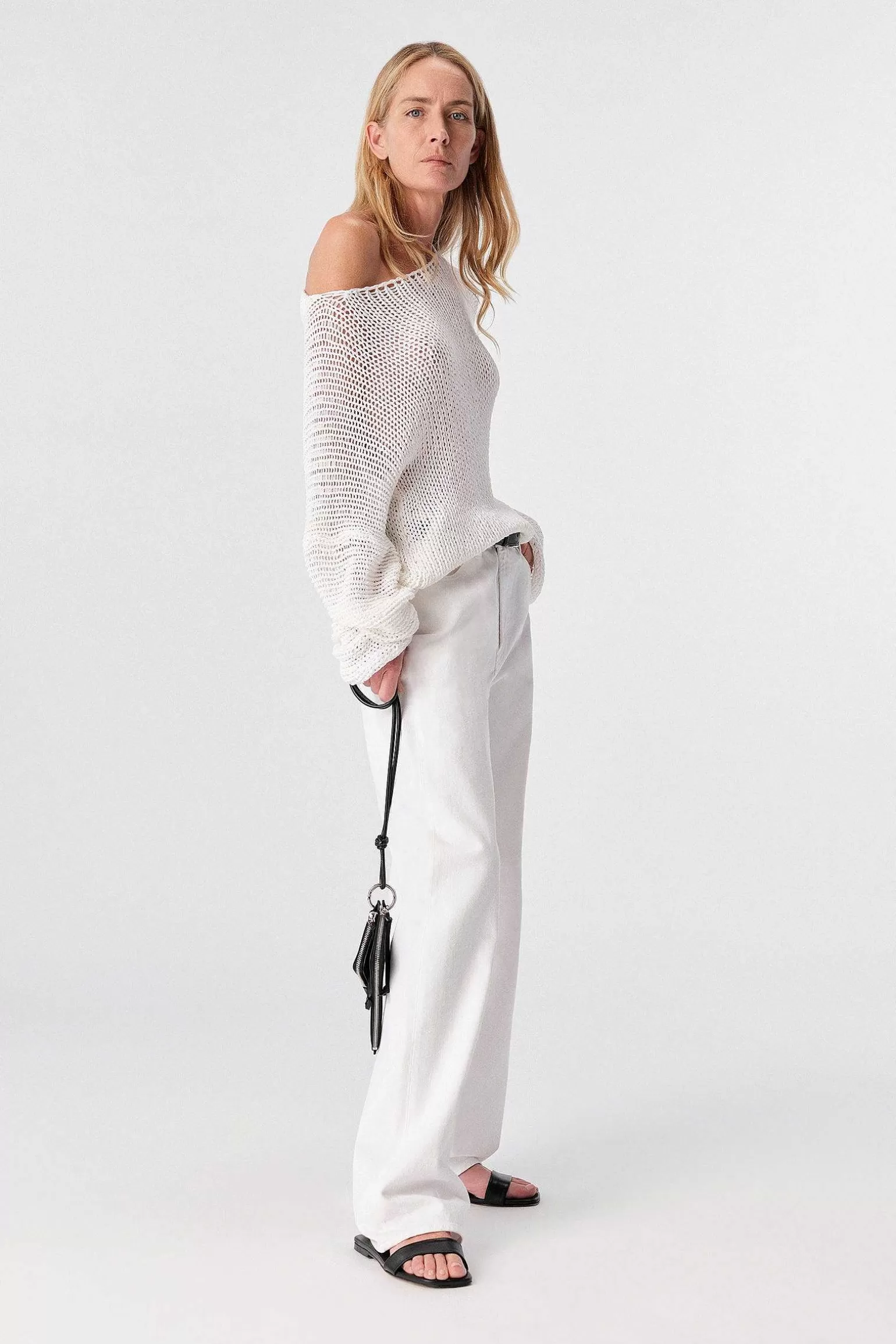 Fashion Liviana conti Maglia Effetto Pizzo Bianco