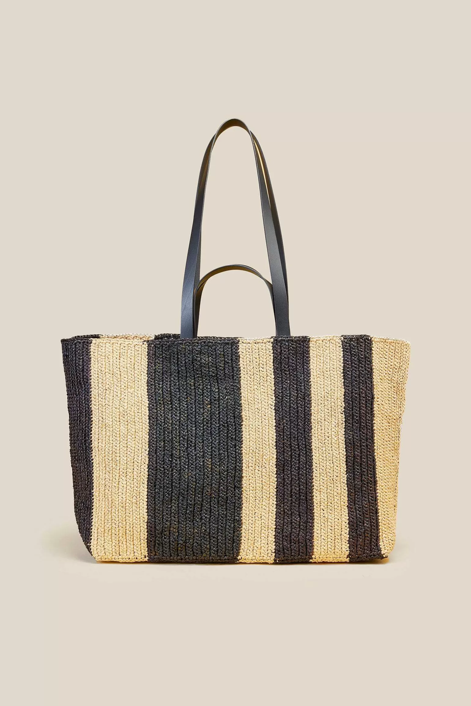 Hot Liviana conti Maxi Tote A Righe Naturale/Nero | Nero/Moro/Senape