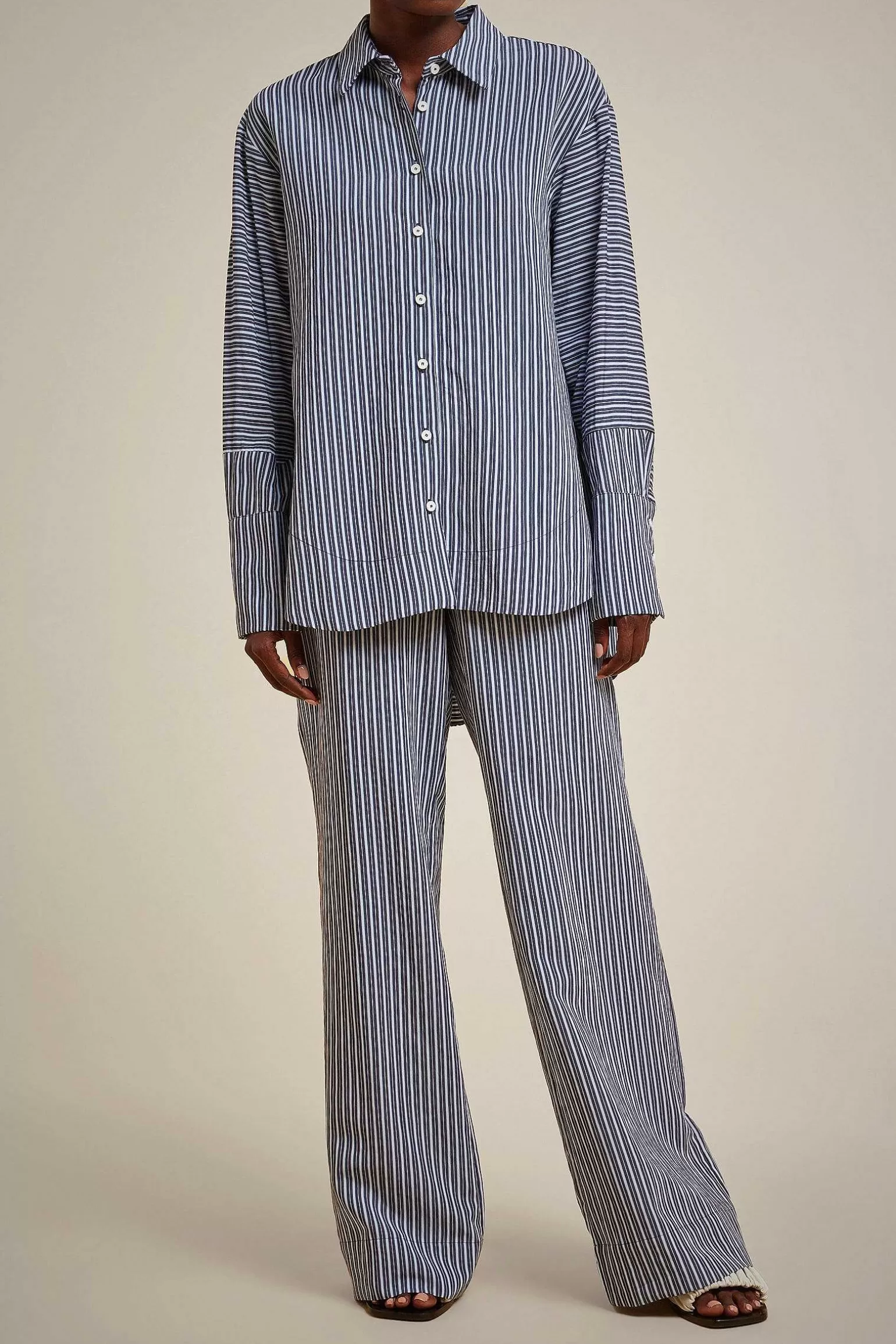 Shop Liviana conti Pantalone Riga Blu/Azzurra